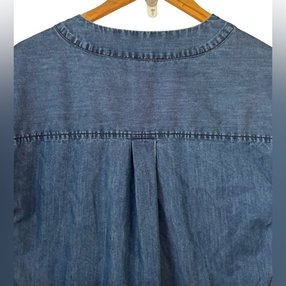 PAIGE Haidee blue cottn/tencel blnd chmbry frng hem mini drss SZ S coastal - Picture 11 of 14
